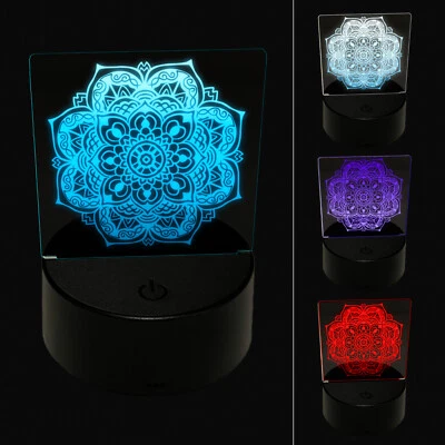 Mandala Geometric Flower 3D Illusion LED Night Light Sign Nightstand Desk Lamp - Image 1 of 4