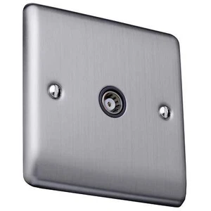 Caradok Isolated coaxial socket, single outlet Brushed Chrome, Metal Switch, Gre - Picture 1 of 2