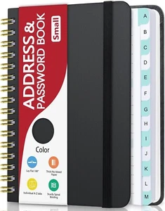 Small Address Book with Alphabetical Tabs, Phone Book Password Keeper with Spira - Picture 1 of 7