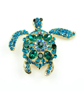 Turtle Brooch ocean creature brooches green rhinestone Tortoise Jewelry pin gift - Picture 1 of 6
