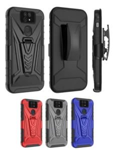 For Cricket Dream 5G Hybrid Combo Kickstand Holster Belt Clip Rugged Case+Screen - Picture 1 of 20