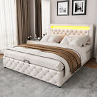 5Ft King Size Bed Led Bed Frame Pu Leather Gas Lift Up Ottoman Storage Bed He