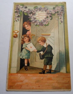 alte Ansichtskarte Glückwunschkarte Zum Einzug, Kinder, gelaufen 1907 - Picture 1 of 2