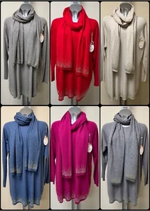 Ladies Womens Soft Scarf And Jumper With Diamante Bling Detail 14 Colour Choices - Picture 1 of 29