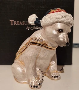 BEBÉ OSO POLAR con SOMBRERO NAVIDAD Caja Baratija por Juliana / Adorno Regalo *NUEVO* - Imagen 1 de 2