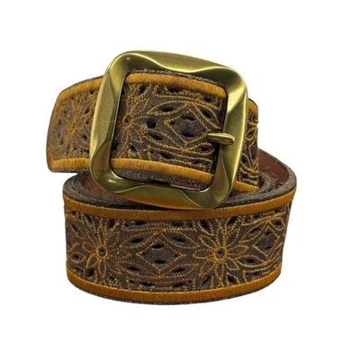 Cinturón ancho Lucky Brand cuero bordado recorte talla M para mujer marrón Western Boho Foto 1 de 4