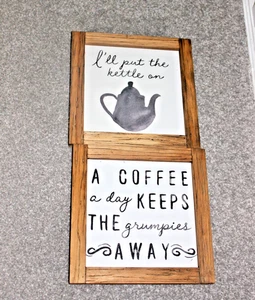 CHOICE OF TWO OR A PAIR OF COFFEE/TEA SIGNS ,WOOD FRAMED - Picture 1 of 6