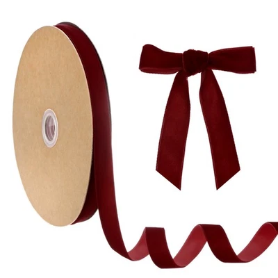 Fita de veludo fina, 0,625"" 25 jardas fita de Natal lateral única [vermelho vinho] - Imagem 1 de 4