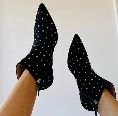 Kate Spade Starr Studded Ankle Boots Black Kid Suede Size 8.5M New Defaced - Image 1 of 4