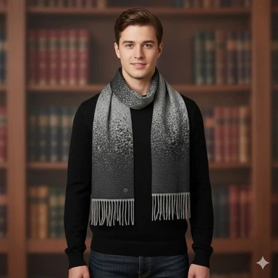 Calvin Klein Gris Preppy Ombre Unisex Flecos Dobladillo Cuello Calentador Chal Bufanda Foto 1 de 4