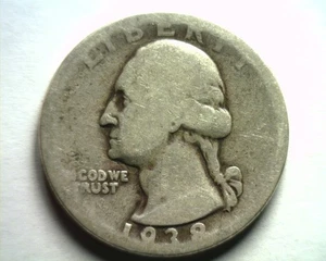 1938 WASHINGTON QUARTER ABOUT GOOD AG BONITA MONEDA ORIGINAL BOBS MONEDAS ENVÍO RÁPIDO - Imagen 1 de 2