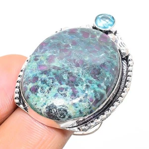 Rubí Fuchsite, Azul Piedra Topacio 925 Plata de Ley Joyería Anillo Tamaño 7.5 - Imagen 1 de 5