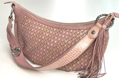Vintage Brighton Woven Leather Shoulder Bag Pink Mauve Multicolor - Image 1 of 4