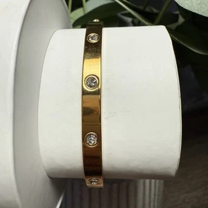 Classic Woman 18K Gold Plated Stainless Steel CZ Round Cuff Bangle Bracelet - Picture 1 of 2