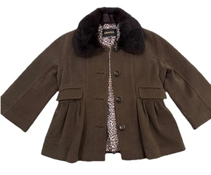 Abrigo Y2K Vintage DIANA Lana Verde Guisante Desmontable Negro Cuello de Piel de Conejo Talla 40 - Imagen 1 de 18