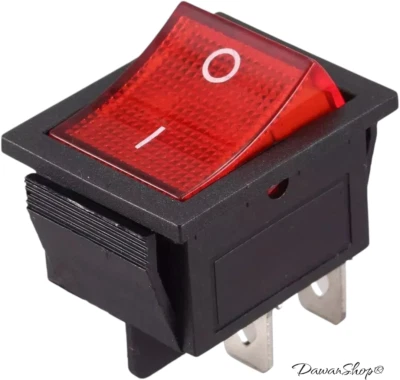 4 Pin Off On 16A/250V Rocker Switch with Light (25x31mm) - Image 1 of 4