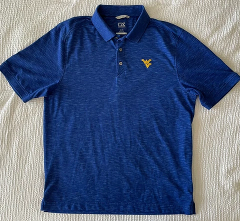 West Virginia Mens Large L Cutter & Buck Polo Shirt Dry Fit Tec Cotton+ WVU EUC Cover