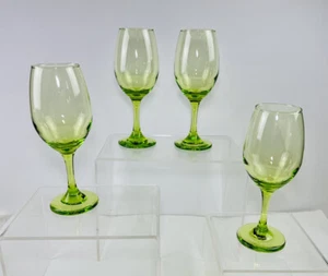 Juego De 4 Copas De Vino Vintage Cristal Transparente Neón Verde Lima Tallo - Imagen 1 de 6