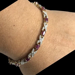 Sterling Silver Bracelet 925 Ruby Tennis 7.5” Gold Tone Dbj Victoria Townsend - Picture 1 of 9