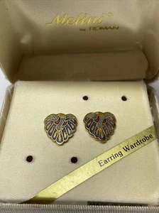 Vintage Melini By Roman Genuine Proud Peacock Stud Earrings & Box - Picture 1 of 4