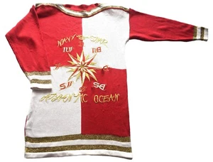 Vintage 80s Long Jumper Red White Graphic Patterned Retro Indie Boho 14 - Picture 1 of 1