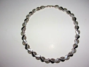 DESIGNER SIGNED DBJ-DEE BERKLEY~STERLING SILVER MARCASITES,MOP AND ONYX NECKLACE - Picture 1 of 5