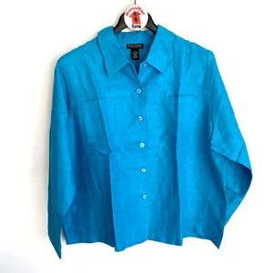 NEW Dialogue Button Up Jacquard Shirt Blouse Plus Size 2X Turquoise Long Sleeve - Picture 1 of 10