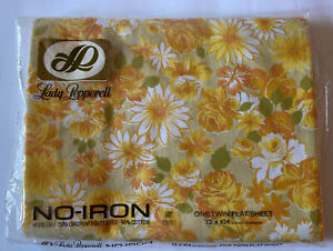 Vintage Lady Pepperell Twin Flat  Bed Sheet Yellow Floral size 72x104"
