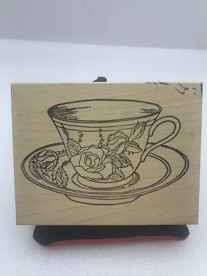 Винтажный резиновый штамп для чайной чашки и блюдца Cottage Stamper J 719 4,25 дюйма x 3,25 M1 - Изображение 1 из 4