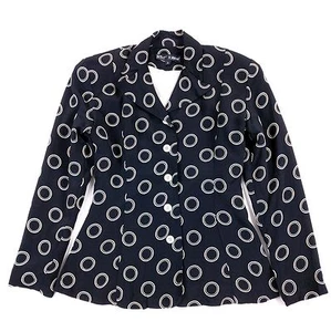 Neu ohne Etikett! Vintage 90s BETSEY JOHNSON B&W Print RAYON Peplum Jacket Bluse S - Bild 1 von 4