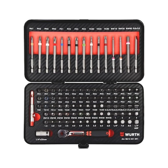 Inserti Avvitatore Lunghi Corti Cricchetto Portainserti 91pz - WÜRTH 0614251091 - Immagine 1 di 4