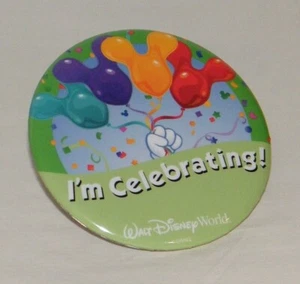 Walt Disney World Florida I'm Celebrating  3" Round Pin w/ Mickey Mouse Balloons - Picture 1 of 3
