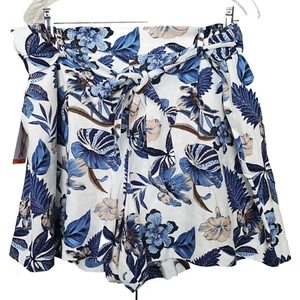 Dalia Linen/Rayon Blue Floral Print High-Rise Belted Shorts Size XXL NWT - Picture 1 of 7