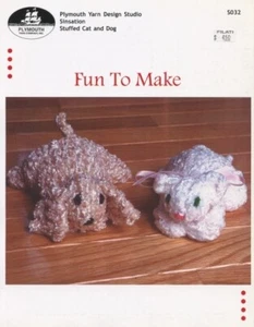 Plymouth Knitting Pattern S032 Fun to Make Sinsation Stuffed Cat & Dog Toys - Picture 1 of 2