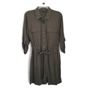 ANA A New Approach Dress Womens Small Green Button Down Drawstring Waist Pockets - Picture 1 of 9