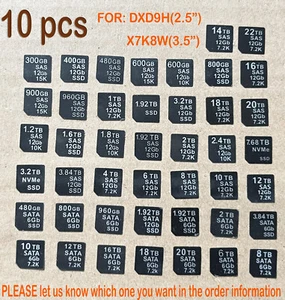 10PCS dell DXD9H X7W8W hdd Tray Caddy Adhesive Stickers Labels - Afbeelding 1 van 1