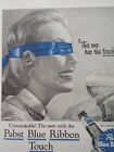 Pabst Blue Ribbon Beer Print Ad Original Vintage 1950s Happy Girl Blindfold WI 