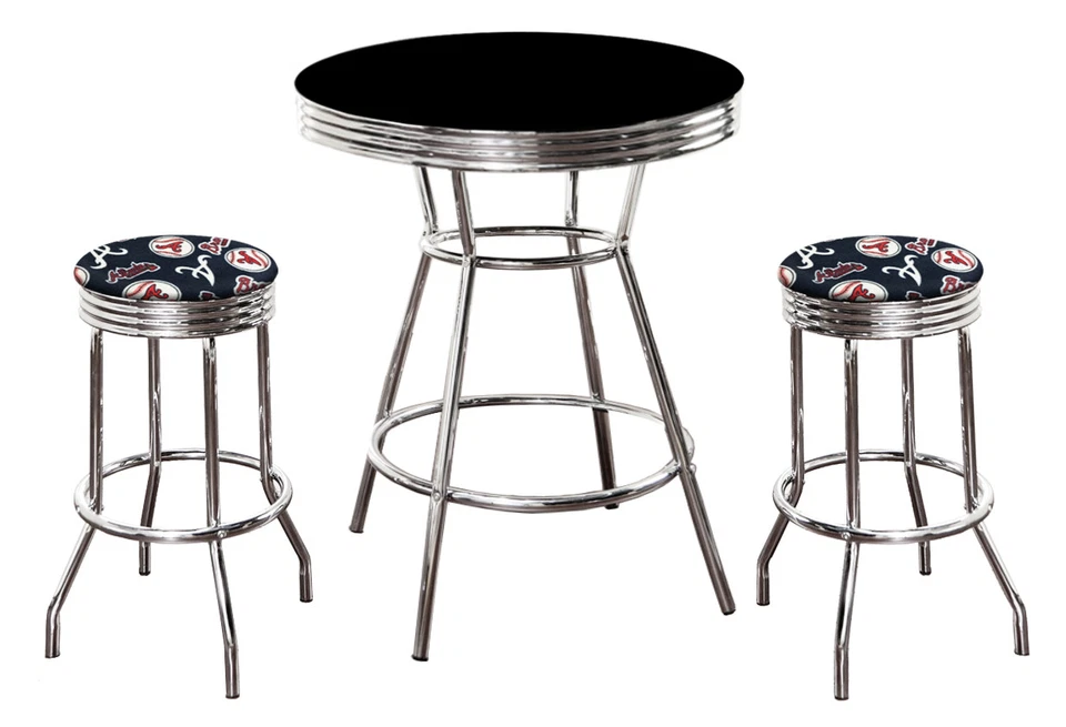 Juego de mesa de bar MLB negro y cromado de 3 piezas con cojín de asiento giratorio cubierto de tela de equipo Foto 1 de 1
