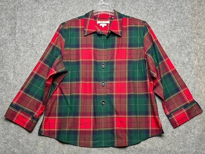 Foxcroft Shirt Women 18 Shaped Red Plaid Tartan Wrinkle Free Tunic Light Comfy - Image 1 of 4