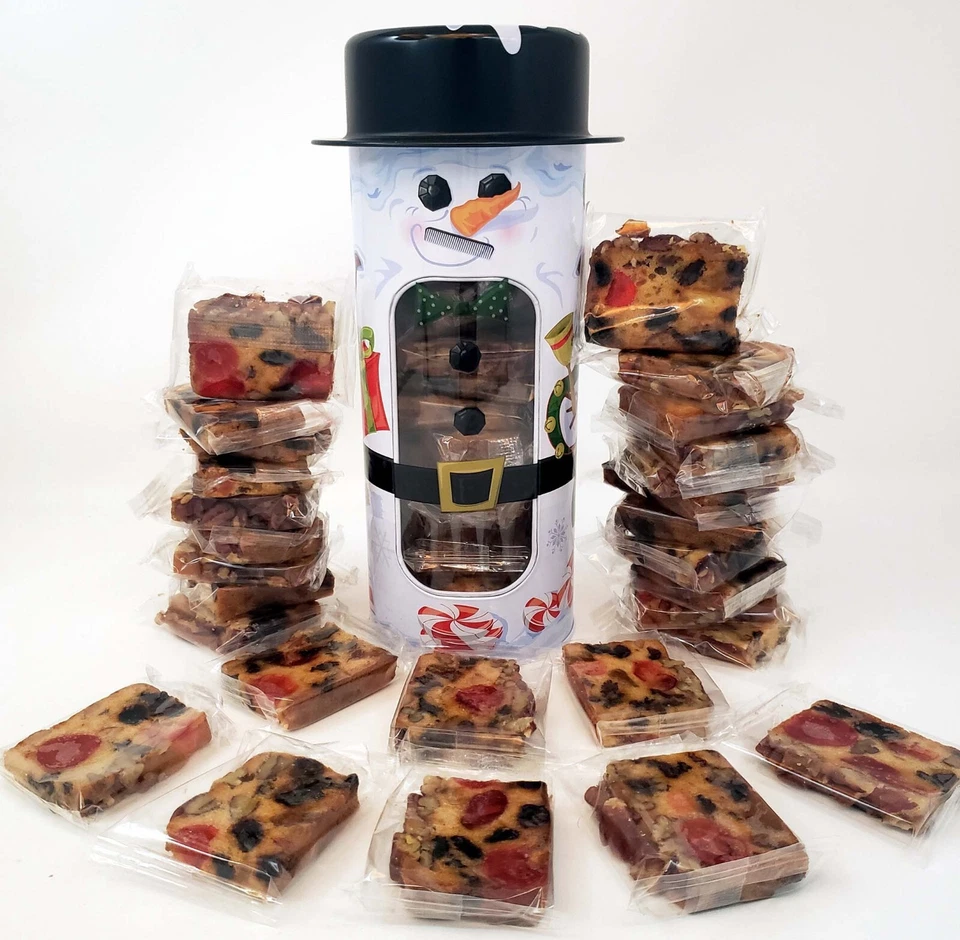 Jane Parker Classic Fruitcake Slices in a Snowman Holiday Tin FREE SHIPPING! - Image 1 of 4