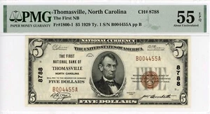 Billete de $ 1929 Thomasville, Carolina del Norte primer NB CH#8788 PMG 55 - Imagen 1 de 2