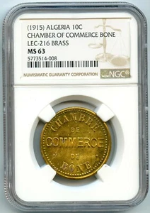 Algeria Chambre De Commerce Of Bone Test 10 Cents (1915) NGC Ms 63 - Picture 1 of 2