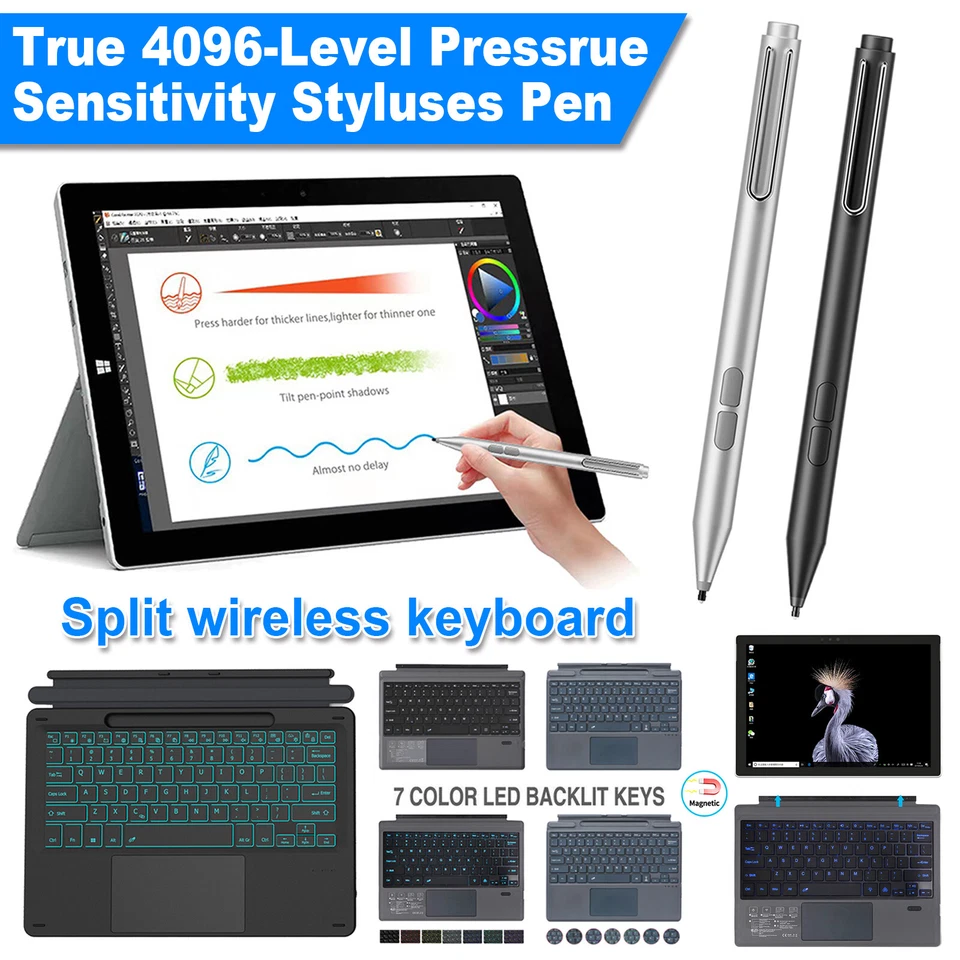 Wireless Touchpad Keyboard For Microsoft Surface Pro 9/9 5G/8/7/7+/6/5/4/3 US - Image 1 of 4