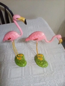 Vintage Standing Pink Flamingo Wire legs Figurine Mexico 8" and 11 1/2 Tall - Picture 1 of 8