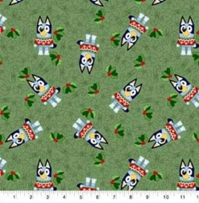 Bluey Greenery Christmas Cotton Sewing Fabric Holiday .813 (29.5") X 44" - Image 1 of 3