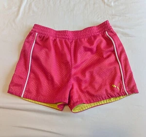 Puma Girls Athletic Shorts Pink Yellow Mesh Size Medium - Picture 1 of 3