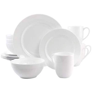 Gibson Elite 16 Piece Embossed Bone China Dinnerware Set in White - Picture 1 of 1