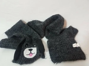 The Childrens Place Scarf Charcoal Black Puppy Dog One Size Animal Winter Knit - Picture 1 of 5