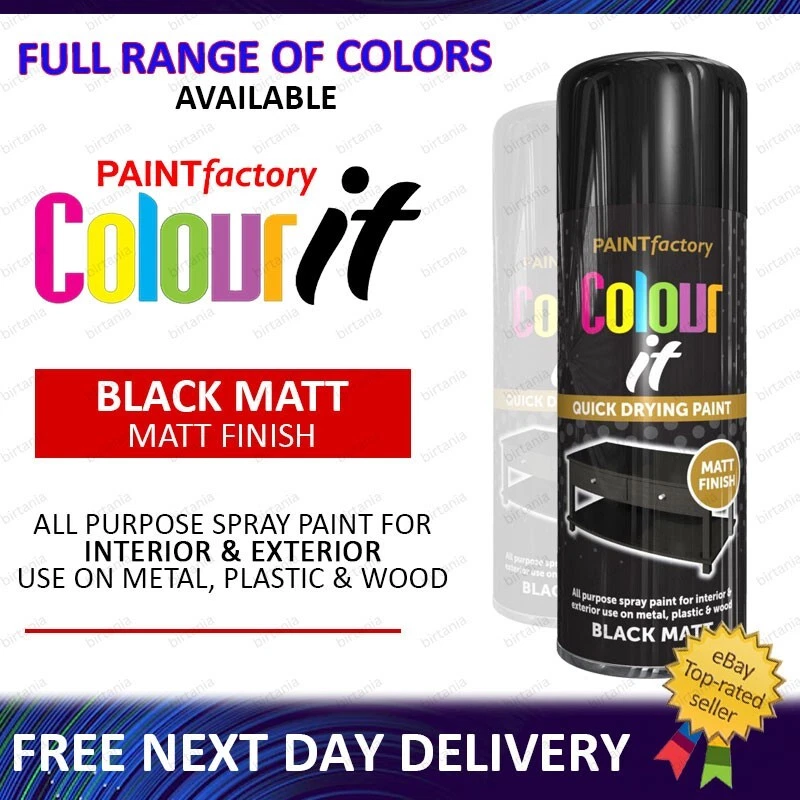 All Purpose Black Matt Spray Paint Fast Drying Metal Wood Plastic Glass 250ml - Image 1 of 1