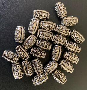 25 Tibetan Silver Metal Flowered Barrel Beads